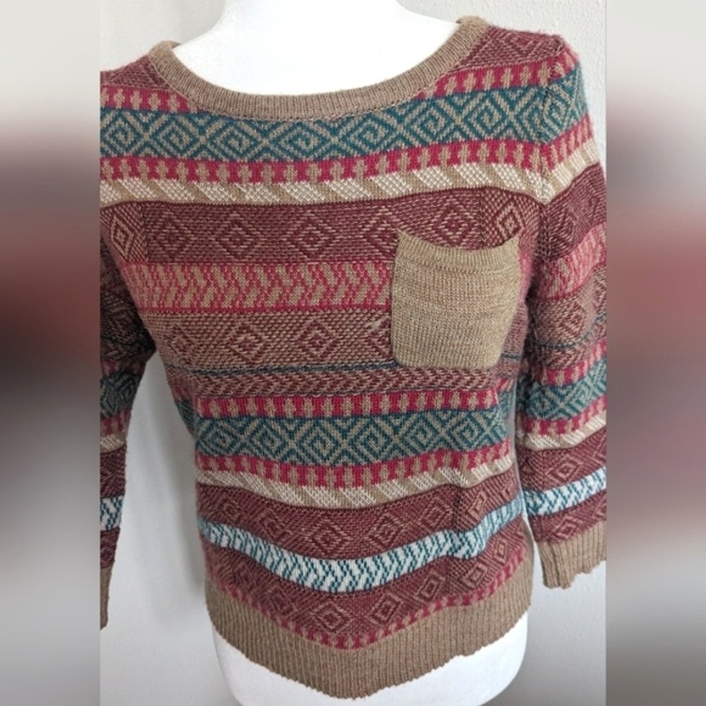Design History Sweater Small Multicolored Bohemian Wool Blend Pullover Pocket - Picture 2 of 9